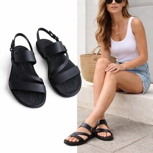 Crocs | Black Strappy Sandals | Comfort Footbed | Women’s 5